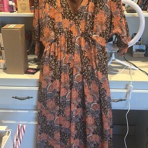 Floral Orange and Brown Dress